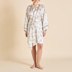 Mimi Rosalia Ivory Floral Robe in Silk Satin