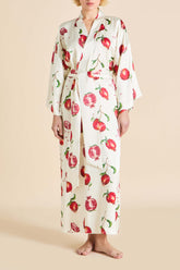 Queenie Allegra Ivory Pomegranate Robe in Silk Satin