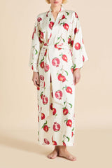 Queenie Allegra Ivory Pomegranate Robe in Silk Satin