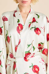 Queenie Allegra Ivory Pomegranate Robe in Silk Satin