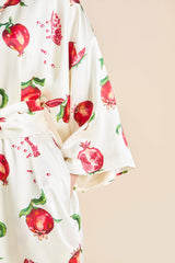 Queenie Allegra Ivory Pomegranate Robe in Silk Satin