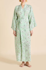 Queenie Delfina Green Floral Robe in Silk Crêpe de Chine