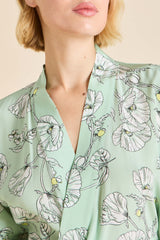 Queenie Delfina Green Floral Robe in Silk Crêpe de Chine