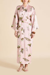 Queenie Elda Pink Moth Robe in Silk Satin