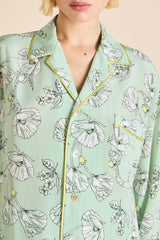 Yves Delfina Green Floral Pajamas in Silk Crêpe de Chine