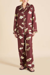 Yves Ettore Brown Moth Pajamas in Silk Twill