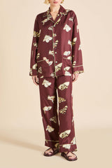 Yves Ettore Brown Moth Pajamas in Silk Twill