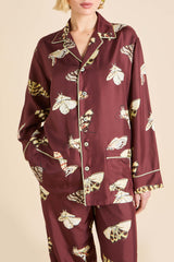 Yves Ettore Brown Moth Pajamas in Silk Twill