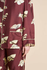 Yves Ettore Brown Moth Pajamas in Silk Twill