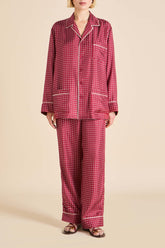 Yves Palazzo Burgundy Polka Dot Pajamas in Silk Twill