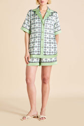 Zelda Cini Green Geometric Pajamas in Silk Satin