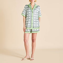 Zelda Cini Green Geometric Pajamas in Silk Satin
