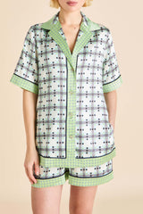 Zelda Cini Green Geometric Pajamas in Silk Satin