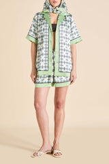 Zelda Cini Green Geometric Pajamas in Silk Satin