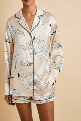Alba Blanca Cream Swan Pajamas in Silk Satin
