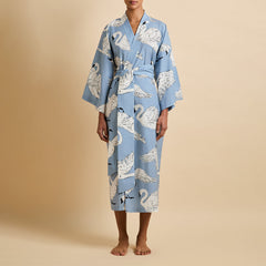 Amaya Laia Blue Swan Robe in Cotton-Silk