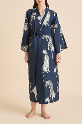 Amaya Ziegfeld Blue Leopard Robe in Cotton-Silk