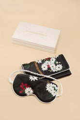 Audrey René Black Blossom Eye Mask in Silk Satin