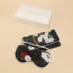 Audrey René Black Blossom Eye Mask in Silk Satin