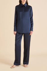 Bacall Navy Pajamas in Silk Satin