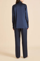 Bacall Navy Pajamas in Silk Satin