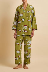 Casablanca Cecille Green Blossom Pajamas in Silk Crêpe de Chine
