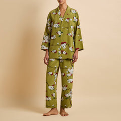 Casablanca Cecille Green Blossom Pajamas in Silk Crêpe de Chine