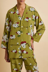 Casablanca Cecille Green Blossom Pajamas in Silk Crêpe de Chine
