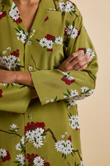 Casablanca Cecille Green Blossom Pajamas in Silk Crêpe de Chine