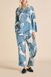 Casablanca Cordelia Blue Horse Pajamas in Silk Crêpe de Chine