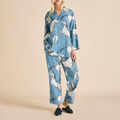 Casablanca Cordelia Blue Horse Pajamas in Silk Crêpe de Chine