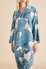Casablanca Cordelia Blue Horse Pajamas in Silk Crêpe de Chine
