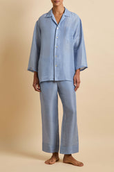 Casablanca Fog Blue Pajamas in Linen-Silk