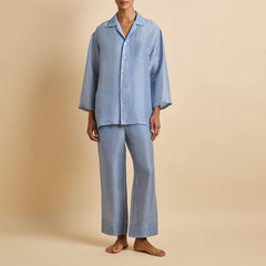 Casablanca Fog Blue Pajamas in Linen-Silk