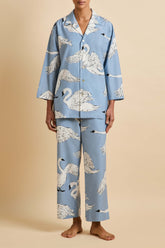 Casablanca Laia Blue Swan Pajamas in Cotton-Silk