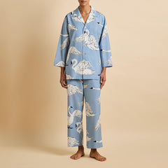 Casablanca Laia Blue Swan Pajamas in Cotton-Silk