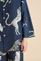 Casablanca Ziegfeld Blue Leopard Pajamas in Cotton-Silk