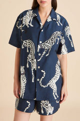 Emeli Ziegfeld Blue Leopard Pajamas in Cotton-Silk