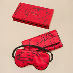 Audrey Costes Red Figures Eye Mask in Silk Satin