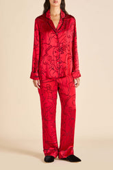 Lila Liaisons Red Figures Pajamas in Silk Devoré