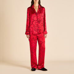 Lila Liaisons Red Figures Pajamas in Silk Devoré