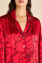 Lila Liaisons Red Figures Pajamas in Silk Devoré