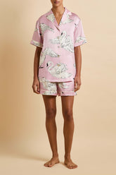 Ingo Selene Pink Swan Pajamas in Silk Satin