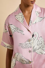 Ingo Selene Pink Swan Pajamas in Silk Satin