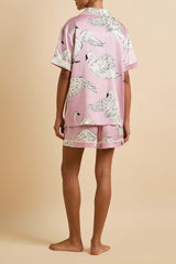 Ingo Selene Pink Swan Pajamas in Silk Satin