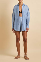 Kick Fog Blue Pajamas in Linen-Silk