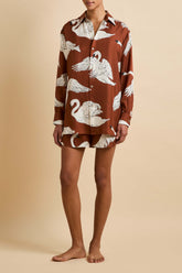 Kick Inés Brown Swan Pajamas in Silk Twill