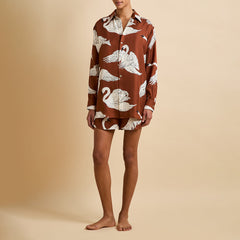 Kick Inés Brown Swan Pajamas in Silk Twill