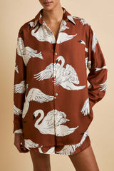 Kick Inés Brown Swan Pajamas in Silk Twill