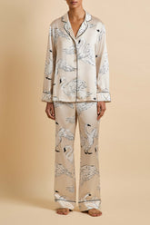 Lila Blanca Cream Swan Pajamas in Silk Satin